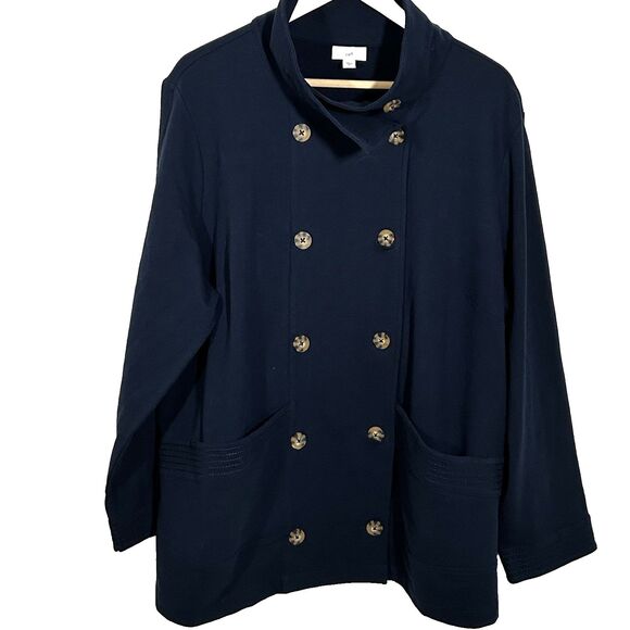 J.Jill Jacket Size 2x Navy Blue Double Breasted Pockets Cotton Preppy Womens - Picture 3 of 9